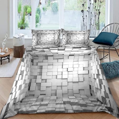 MOXINO 3D Geometrie Bettwäsche 135x200 cm 4teilig Geometrie Bettwäsche für Kinder Leicht Mikrofaser Bettbezug Sommer Weiche Bettbezüge mit 2 Kissenbezüge 50x75（Muster 140-5） von MOXINO