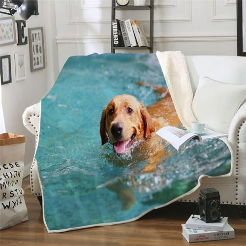 MOXINO 3D Golden Retriever Sherpa Decke 130x150 cm Tiere Hunde Kuscheldecke Flauschig Microfiber Fleecedecke Weich und Warme Wohndecke Throw Blanket Sofadecke Couchdecke Tagesdecke（Muster 7-10） von MOXINO