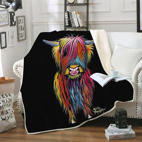 MOXINO 3D Highland Kuh Sherpa Decke 130x150 cm Kuh Kuscheldecke Flauschig Microfiber Fleecedecke Weich und Warme Wohndecke Throw Blanket Sofadecke Couchdecke Tagesdecke（Muster 2-18） von MOXINO