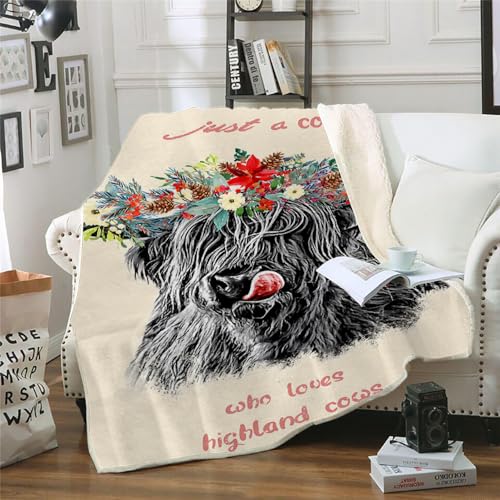 MOXINO 3D Highland Kuh Sherpa Decke 150x200 cm Blumen Kuscheldecke Flauschig Microfiber Fleecedecke Weich und Warme Wohndecke Throw Blanket Sofadecke Couchdecke Tagesdecke（Muster 4-7） von MOXINO