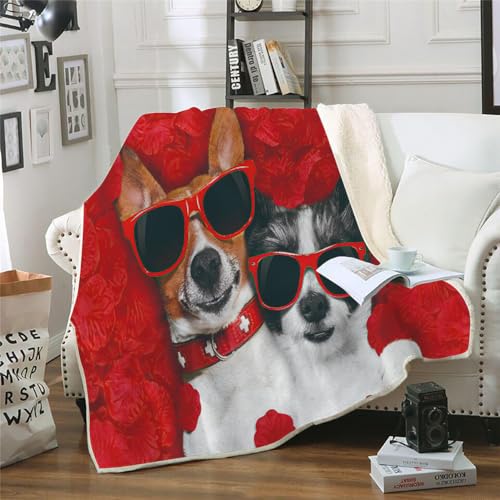MOXINO 3D Hund Sherpa Decke 130x150 cm Hund Kuscheldecke Flauschig Microfiber Fleecedecke Weich und Warme Wohndecke Throw Blanket Sofadecke Couchdecke Tagesdecke（Muster 1-18） von MOXINO