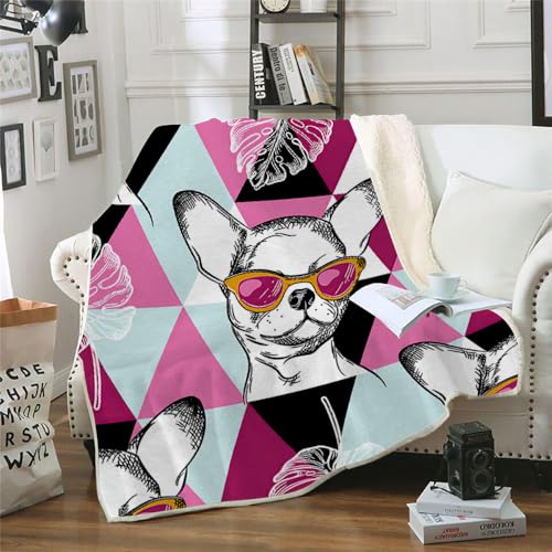 MOXINO 3D Hund Sherpa Decke 130x150 cm Tiere Hunde Kuscheldecke Flauschig Microfiber Fleecedecke Weich und Warme Wohndecke Throw Blanket Sofadecke Couchdecke Tagesdecke（Muster 12-9） von MOXINO