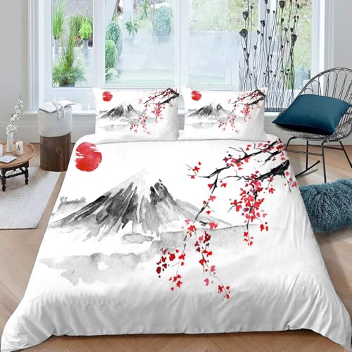 MOXINO 3D Japan Stil Bettwäsche 135x200 cm 2teilig Kirschblüten Bettwäsche für Kinder Leicht Mikrofaser Bettbezug Sommer Weiche Bettbezüge mit Kissenbezüge 50x75（Muster 131-17） von MOXINO