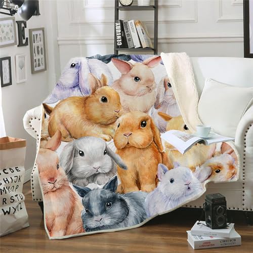 MOXINO 3D Kaninchen Sherpa Decke 130x150 cm Kaninchen Kuscheldecke Flauschig Microfiber Fleecedecke Weich und Warme Wohndecke Throw Blanket Sofadecke Couchdecke Tagesdecke（Muster 18-5） von MOXINO