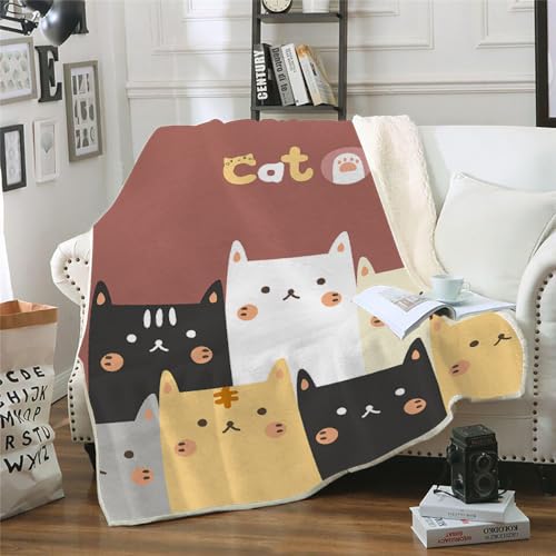 MOXINO 3D Katze Sherpa Decke 130x150 cm Cartoon Katze Kuscheldecke Flauschig Microfiber Fleecedecke Weich und Warme Wohndecke Throw Blanket Sofadecke Couchdecke Tagesdecke（Muster 7-8） von MOXINO