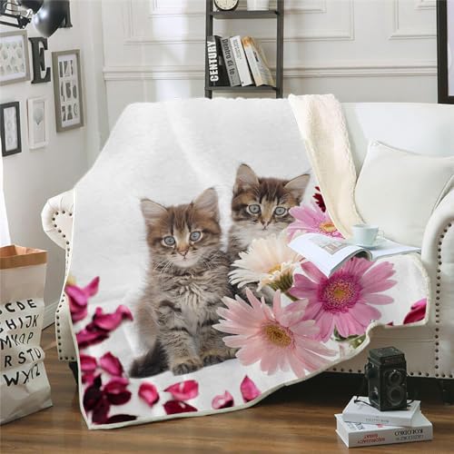 MOXINO 3D Katze Sherpa Decke 150x200 cm Blumen Kuscheldecke Flauschig Microfiber Fleecedecke Weich und Warme Wohndecke Throw Blanket Sofadecke Couchdecke Tagesdecke（Muster 11-19） von MOXINO
