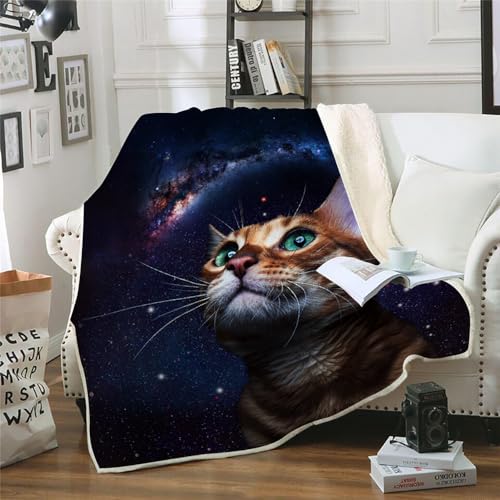 MOXINO 3D Katze Sherpa Decke 150x200 cm Sternenhimmel Kuscheldecke Flauschig Microfiber Fleecedecke Weich und Warme Wohndecke Throw Blanket Sofadecke Couchdecke Tagesdecke（Muster 14-15） von MOXINO
