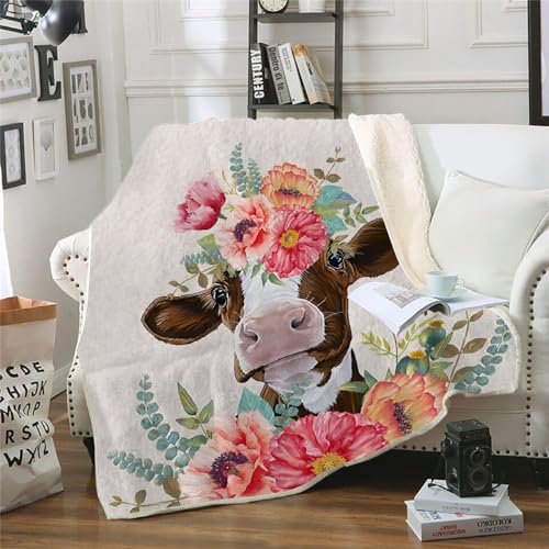 MOXINO 3D Kuh Sherpa Decke 150x200 cm Blumen Kuscheldecke Flauschig Microfiber Fleecedecke Weich und Warme Wohndecke Throw Blanket Sofadecke Couchdecke Tagesdecke（Muster 17-3） von MOXINO