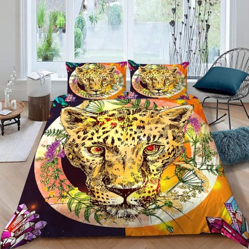 MOXINO 3D Leopard Bettwäsche 135x200 cm 2teilig Boho Bettwäsche für Kinder Leicht Mikrofaser Bettbezug Sommer Weiche Bettbezüge mit Kissenbezüge 50x75（Muster 138-11） von MOXINO