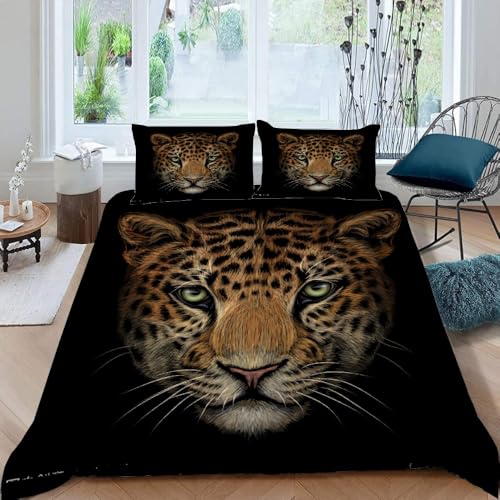 MOXINO 3D Leopard Bettwäsche 135x200 cm 2teilig Leopard Bettwäsche für Kinder Leicht Mikrofaser Bettbezug Sommer Weiche Bettbezüge mit Kissenbezüge 50x75（Muster 137-19） von MOXINO