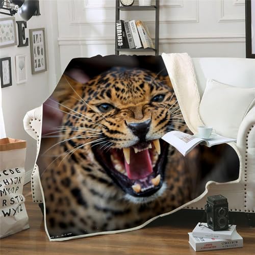 MOXINO 3D Leopard Sherpa Decke 130x150 cm Leopard Kuscheldecke Flauschig Microfiber Fleecedecke Weich und Warme Wohndecke Throw Blanket Sofadecke Couchdecke Tagesdecke（Muster 6-12） von MOXINO