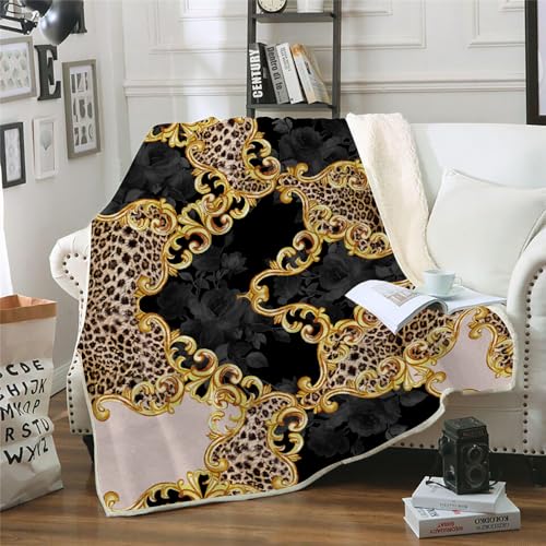 MOXINO 3D Leopard Sherpa Decke 130x150 cm Retro Blumen Kuscheldecke Flauschig Microfiber Fleecedecke Weich und Warme Wohndecke Throw Blanket Sofadecke Couchdecke Tagesdecke（Muster 19-2） von MOXINO