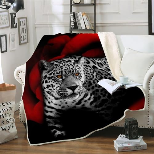 MOXINO 3D Leopard Sherpa Decke 150x200 cm Blumen Kuscheldecke Flauschig Microfiber Fleecedecke Weich und Warme Wohndecke Throw Blanket Sofadecke Couchdecke Tagesdecke（Muster 4-14） von MOXINO