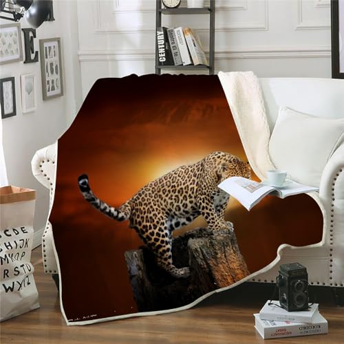 MOXINO 3D Leopard Sherpa Decke 150x200 cm Leopard Kuscheldecke Flauschig Microfiber Fleecedecke Weich und Warme Wohndecke Throw Blanket Sofadecke Couchdecke Tagesdecke（Muster 14-4） von MOXINO