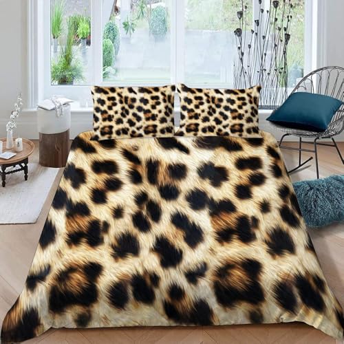 MOXINO 3D Leopardenmuster Bettwäsche 135x200 cm 4teilig Leopardenmuster Bettwäsche für Kinder Leicht Mikrofaser Bettbezug Sommer Weiche Bettbezüge mit 2 Kissenbezüge 50x75（Muster 140-13） von MOXINO
