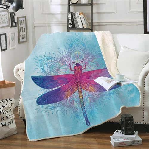 MOXINO 3D Libelle Sherpa Decke 150x200 cm Libelle Kuscheldecke Flauschig Microfiber Fleecedecke Weich und Warme Wohndecke Throw Blanket Sofadecke Couchdecke Tagesdecke（Muster 3-3） von MOXINO
