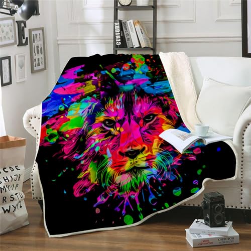 MOXINO 3D Löwe Sherpa Decke 130x150 cm Löwe Kuscheldecke Flauschig Microfiber Fleecedecke Weich und Warme Wohndecke Throw Blanket Sofadecke Couchdecke Tagesdecke（Muster 2-19） von MOXINO