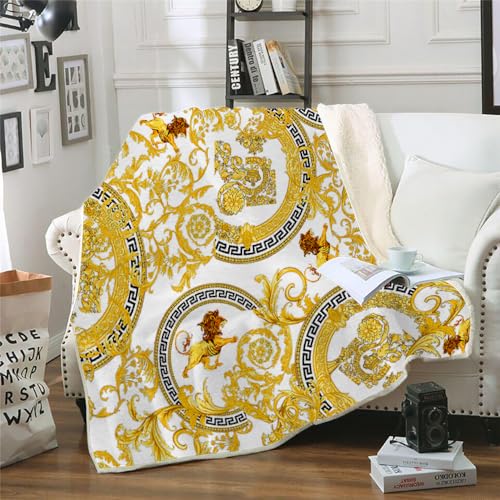 MOXINO 3D Löwe Sherpa Decke 150x200 cm Retro Blumen Kuscheldecke Flauschig Microfiber Fleecedecke Weich und Warme Wohndecke Throw Blanket Sofadecke Couchdecke Tagesdecke（Muster 18-12） von MOXINO