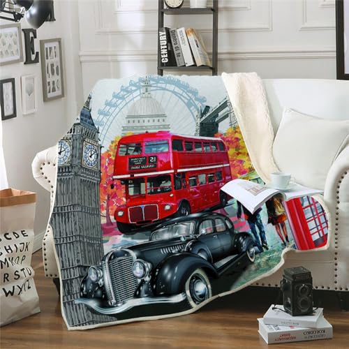 MOXINO 3D London Sherpa Decke 130x150 cm London Bridge Kuscheldecke Flauschig Microfiber Fleecedecke Weich und Warme Wohndecke Throw Blanket Sofadecke Couchdecke Tagesdecke（Muster 4-5） von MOXINO