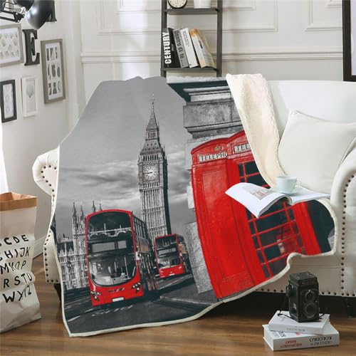 MOXINO 3D London Sherpa Decke 130x150 cm Telefonzelle Kuscheldecke Flauschig Microfiber Fleecedecke Weich und Warme Wohndecke Throw Blanket Sofadecke Couchdecke Tagesdecke（Muster 5-17） von MOXINO