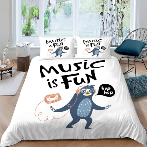MOXINO 3D Lustig Faultier Bettwäsche 135x200 cm 2teilig Musik Bettwäsche für Kinder Leicht Mikrofaser Bettbezug Sommer Weiche Bettbezüge mit Kissenbezüge 50x75（Muster 139-8） von MOXINO