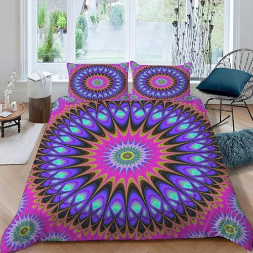 MOXINO 3D Mandala Bettwäsche 135x200 cm 4teilig Mandala Bettwäsche für Kinder Leicht Mikrofaser Bettbezug Sommer Weiche Bettbezüge mit 2 Kissenbezüge 50x75（Muster 138-16） von MOXINO