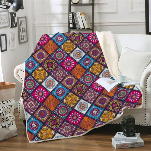MOXINO 3D Mandala Sherpa Decke 150x200 cm Boho Kuscheldecke Flauschig Microfiber Fleecedecke Weich und Warme Wohndecke Throw Blanket Sofadecke Couchdecke Tagesdecke（Muster 13-3） von MOXINO
