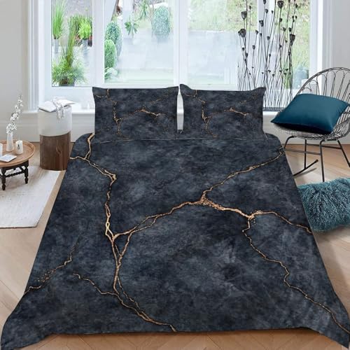 MOXINO 3D Marmor Bettwäsche 135x200 cm 4teilig Marmor Bettwäsche für Kinder Leicht Mikrofaser Bettbezug Sommer Weiche Bettbezüge mit 2 Kissenbezüge 50x75（Muster 135-19） von MOXINO