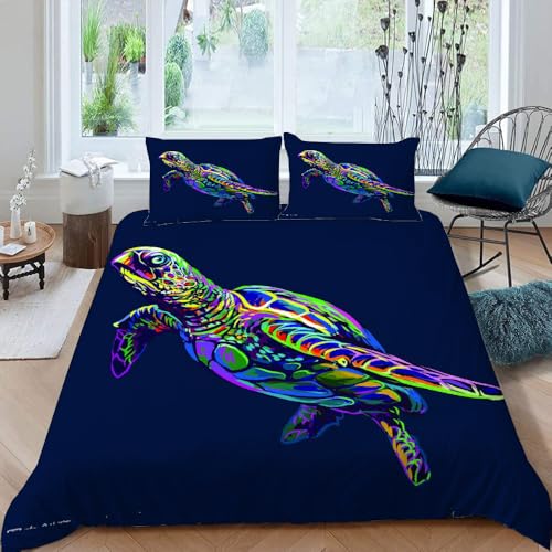 MOXINO 3D Meeresschildkröten Bettwäsche 135x200 cm 2teilig Meeresschildkröten Bettwäsche für Kinder Leicht Mikrofaser Bettbezug Sommer Weiche Bettbezüge mit Kissenbezüge 50x75（Muster 138-2） von MOXINO