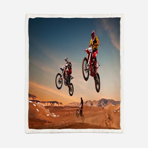 MOXINO 3D Motocross Sherpa Decke 130x150 cm Motorrad Kuscheldecke Flauschig Microfiber Fleecedecke Weich und Warme Wohndecke Throw Blanket Sofadecke Couchdecke Tagesdecke（Muster 18-17） von MOXINO