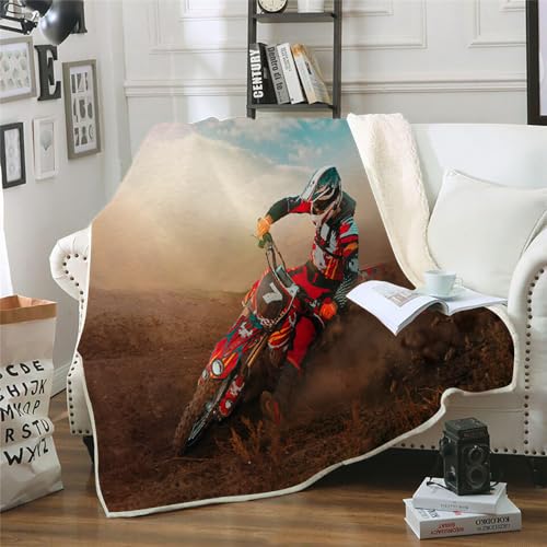 MOXINO 3D Motocross Sherpa Decke 150x200 cm Motorrad Kuscheldecke Flauschig Microfiber Fleecedecke Weich und Warme Wohndecke Throw Blanket Sofadecke Couchdecke Tagesdecke（Muster 13-11） von MOXINO