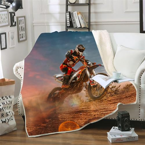 MOXINO 3D Motocross Sherpa Decke 150x200 cm Motorrad Kuscheldecke Flauschig Microfiber Fleecedecke Weich und Warme Wohndecke Throw Blanket Sofadecke Couchdecke Tagesdecke（Muster 5-16） von MOXINO