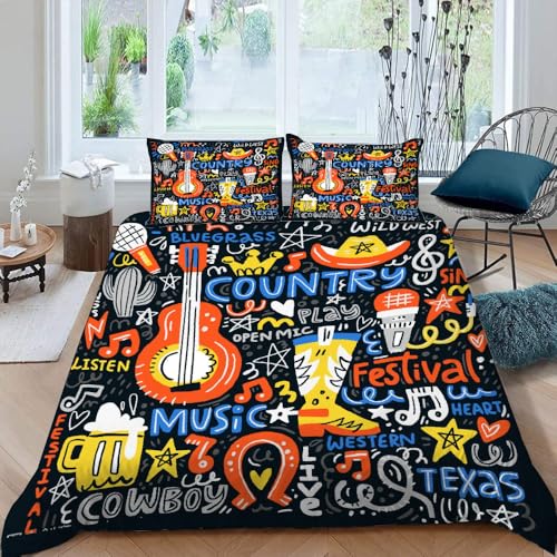 MOXINO 3D Musik Bettwäsche 135x200 cm 4teilig Musik Bettwäsche für Kinder Leicht Mikrofaser Bettbezug Sommer Weiche Bettbezüge mit 2 Kissenbezüge 50x75（Muster 131-10） von MOXINO