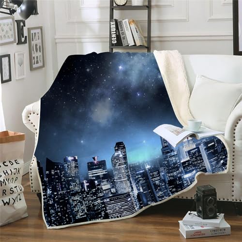 MOXINO 3D New York Sherpa Decke 130x150 cm New York Kuscheldecke Flauschig Microfiber Fleecedecke Weich und Warme Wohndecke Throw Blanket Sofadecke Couchdecke Tagesdecke（Muster 21-13） von MOXINO