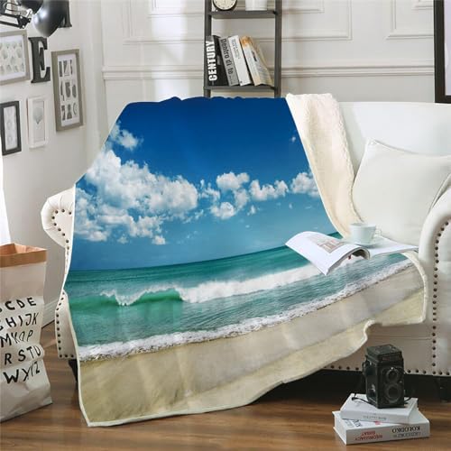 MOXINO 3D Ozean Sherpa Decke 130x150 cm Strand Kuscheldecke Flauschig Microfiber Fleecedecke Weich und Warme Wohndecke Throw Blanket Sofadecke Couchdecke Tagesdecke（Muster 9-14） von MOXINO