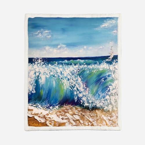 MOXINO 3D Ozean Sherpa Decke 150x200 cm Strand Kuscheldecke Flauschig Microfiber Fleecedecke Weich und Warme Wohndecke Throw Blanket Sofadecke Couchdecke Tagesdecke（Muster 18-13） von MOXINO