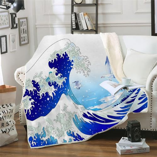 MOXINO 3D Ozean Sherpa Decke 150x200 cm Wellen Kuscheldecke Flauschig Microfiber Fleecedecke Weich und Warme Wohndecke Throw Blanket Sofadecke Couchdecke Tagesdecke（Muster 6-4） von MOXINO