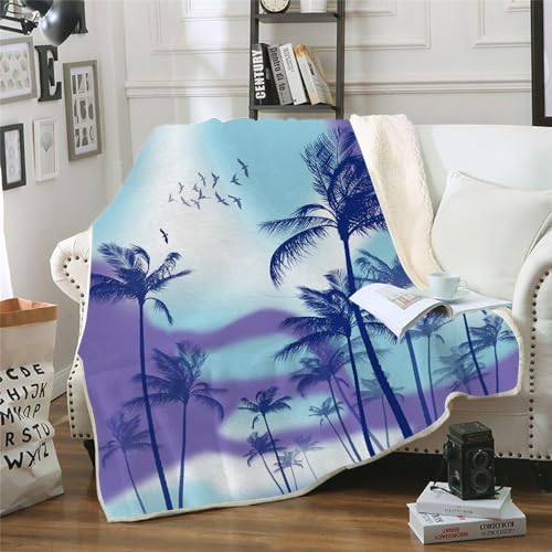 MOXINO 3D Palmblätter Sherpa Decke 150x200 cm Natürliche Landschaft Kuscheldecke Flauschig Microfiber Fleecedecke Weich und Warme Wohndecke Throw Blanket Sofadecke Couchdecke Tagesdecke（Muster 7-18） von MOXINO