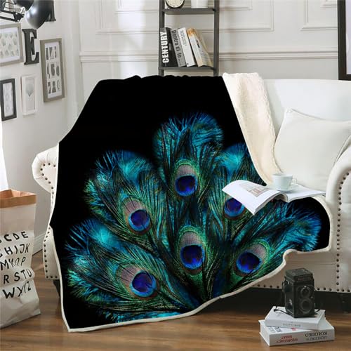 MOXINO 3D Pfau Sherpa Decke 150x200 cm Pfau Kuscheldecke Flauschig Microfiber Fleecedecke Weich und Warme Wohndecke Throw Blanket Sofadecke Couchdecke Tagesdecke（Muster 2-20） von MOXINO