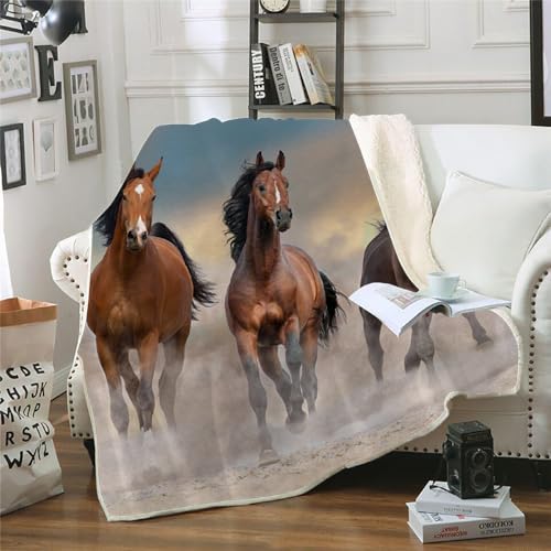 MOXINO 3D Pferd Sherpa Decke 130x150 cm Pferd Kuscheldecke Flauschig Microfiber Fleecedecke Weich und Warme Wohndecke Throw Blanket Sofadecke Couchdecke Tagesdecke（Muster 1-2） von MOXINO