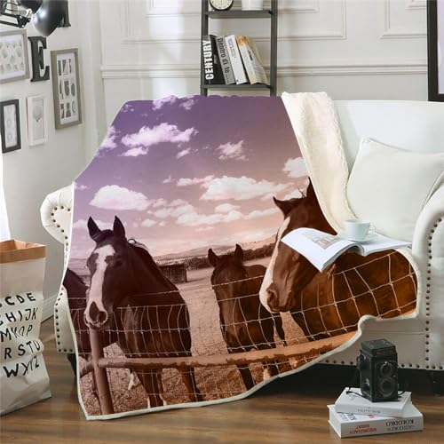 MOXINO 3D Pferd Sherpa Decke 130x150 cm Pferd Kuscheldecke Flauschig Microfiber Fleecedecke Weich und Warme Wohndecke Throw Blanket Sofadecke Couchdecke Tagesdecke（Muster 11-20） von MOXINO