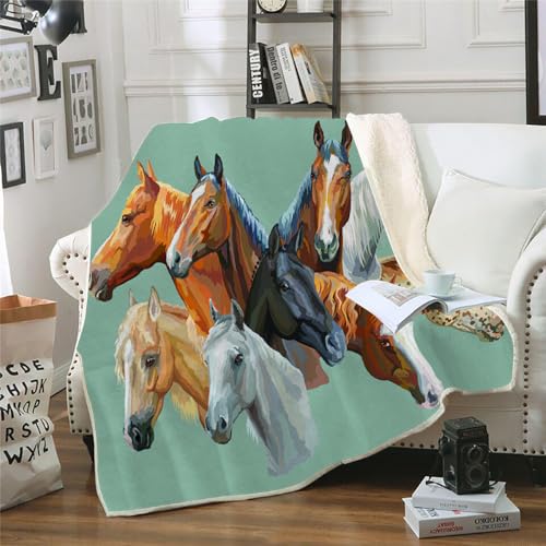 MOXINO 3D Pferd Sherpa Decke 130x150 cm Pferd Kuscheldecke Flauschig Microfiber Fleecedecke Weich und Warme Wohndecke Throw Blanket Sofadecke Couchdecke Tagesdecke（Muster 20-15） von MOXINO