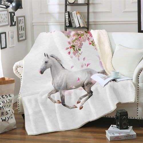 MOXINO 3D Pferd Sherpa Decke 150x200 cm Blumen Kuscheldecke Flauschig Microfiber Fleecedecke Weich und Warme Wohndecke Throw Blanket Sofadecke Couchdecke Tagesdecke（Muster 12-16） von MOXINO