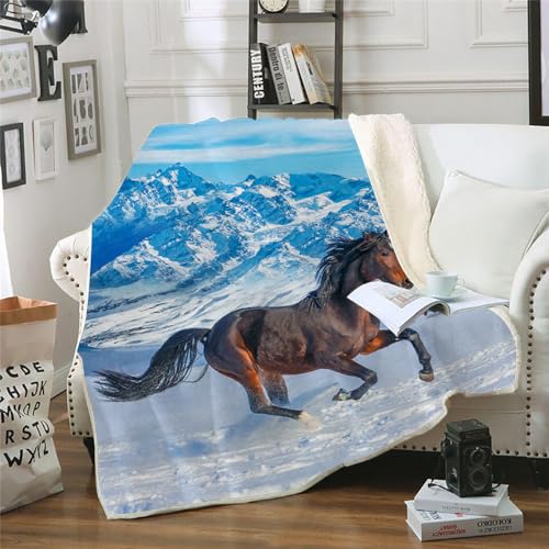 MOXINO 3D Pferd Sherpa Decke 150x200 cm Pferd Kuscheldecke Flauschig Microfiber Fleecedecke Weich und Warme Wohndecke Throw Blanket Sofadecke Couchdecke Tagesdecke（Muster 13-20） von MOXINO