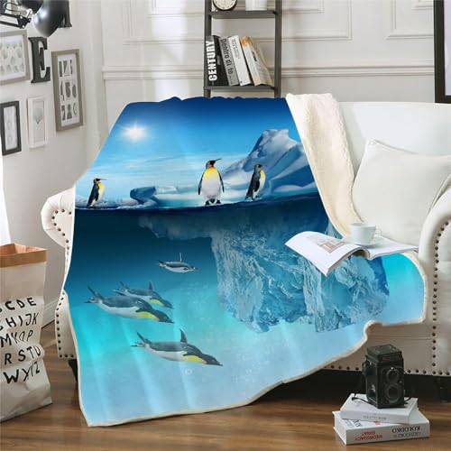 MOXINO 3D Pinguin Sherpa Decke 150x200 cm Pinguin Kuscheldecke Flauschig Microfiber Fleecedecke Weich und Warme Wohndecke Throw Blanket Sofadecke Couchdecke Tagesdecke（Muster 17-13） von MOXINO