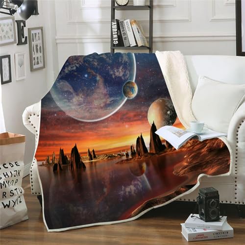 MOXINO 3D Planet Sherpa Decke 150x200 cm Sternenhimmel Kuscheldecke Flauschig Microfiber Fleecedecke Weich und Warme Wohndecke Throw Blanket Sofadecke Couchdecke Tagesdecke（Muster 10-3） von MOXINO
