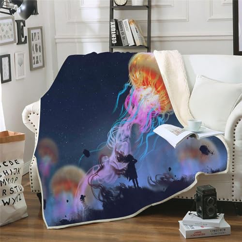 MOXINO 3D Qualle Sherpa Decke 150x200 cm Sternenhimmel Kuscheldecke Flauschig Microfiber Fleecedecke Weich und Warme Wohndecke Throw Blanket Sofadecke Couchdecke Tagesdecke（Muster 3-7） von MOXINO