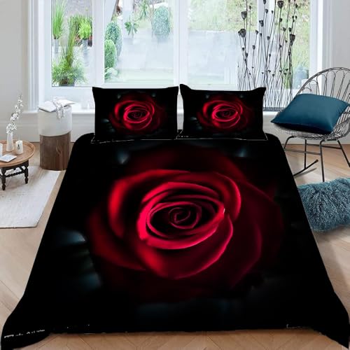 MOXINO 3D Rose Bettwäsche 135x200 cm 2teilig Blumen Bettwäsche für Kinder Leicht Mikrofaser Bettbezug Sommer Weiche Bettbezüge mit Kissenbezüge 50x75（Muster 145-14） von MOXINO