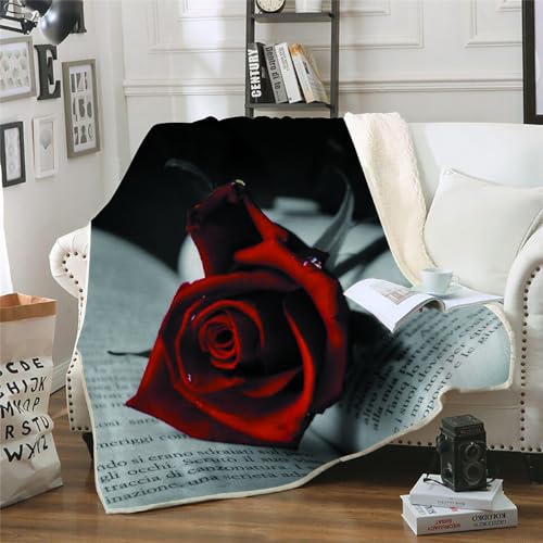 MOXINO 3D Rose Sherpa Decke 130x150 cm Blumen Kuscheldecke Flauschig Microfiber Fleecedecke Weich und Warme Wohndecke Throw Blanket Sofadecke Couchdecke Tagesdecke（Muster 9-18） von MOXINO