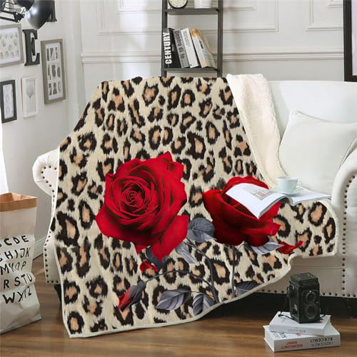 MOXINO 3D Rose Sherpa Decke 150x200 cm Leopard Kuscheldecke Flauschig Microfiber Fleecedecke Weich und Warme Wohndecke Throw Blanket Sofadecke Couchdecke Tagesdecke（Muster 4-11） von MOXINO
